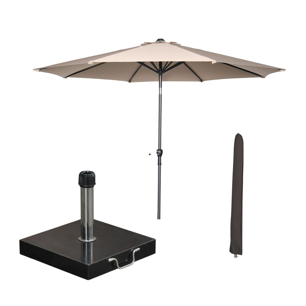 Garden Impressions stokparasol Lotus taupe Ø300 cm met Cosmo voet en h