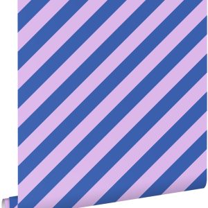 ESTAhome behang strepen lila paars en koningsblauw – 53 cm x 10.05 m – ESTAhome behang strepen lila paars en koningsblauw – 53 cm x 10.05 m –