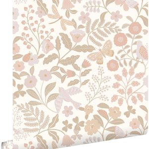 ESTAhome behang bloemen en vogels wit, beige en zacht roze – 53 cm x 1 ESTAhome behang bloemen en vogels wit, beige en zacht roze – 53 cm x 1