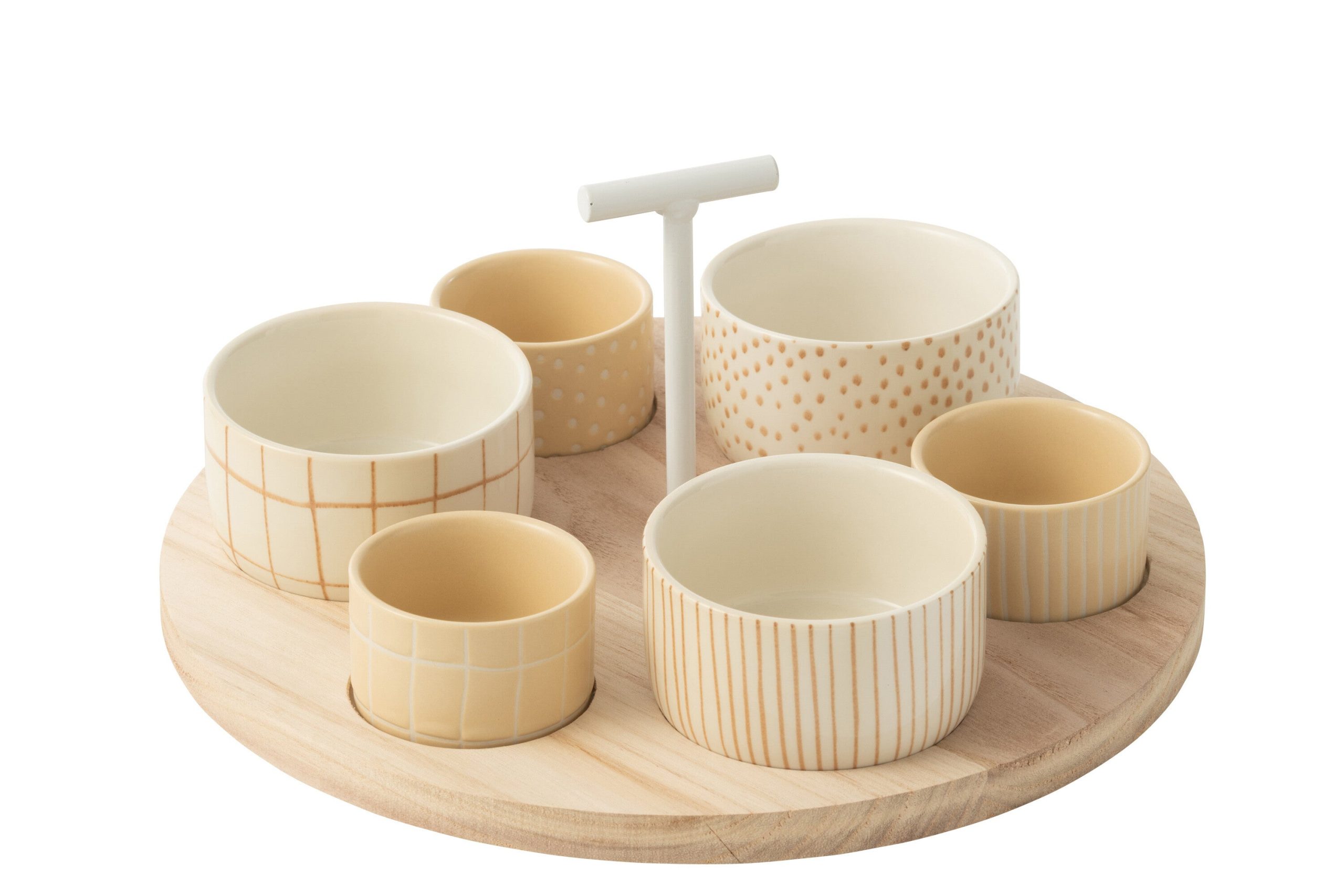 J-Line tapasplank 6 kommen + bambouschaal In Doos - keramiek/hout - wi