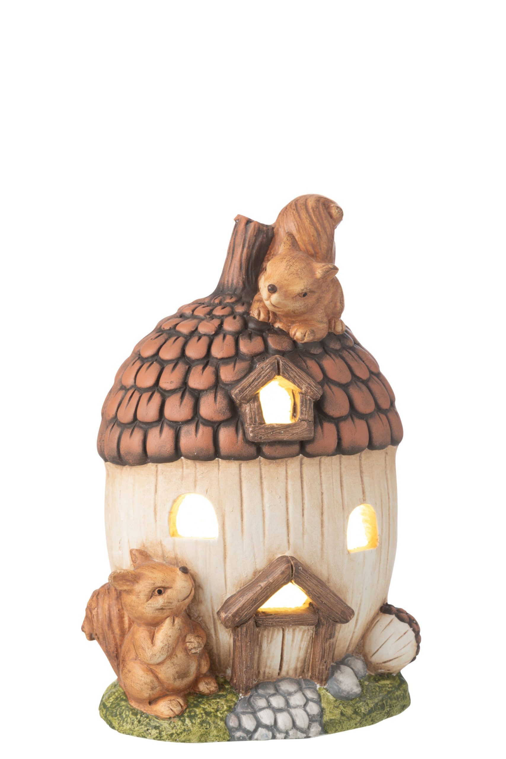 J-Line decoratie Huis Eikel - magnesium - mix - LED lichtjes