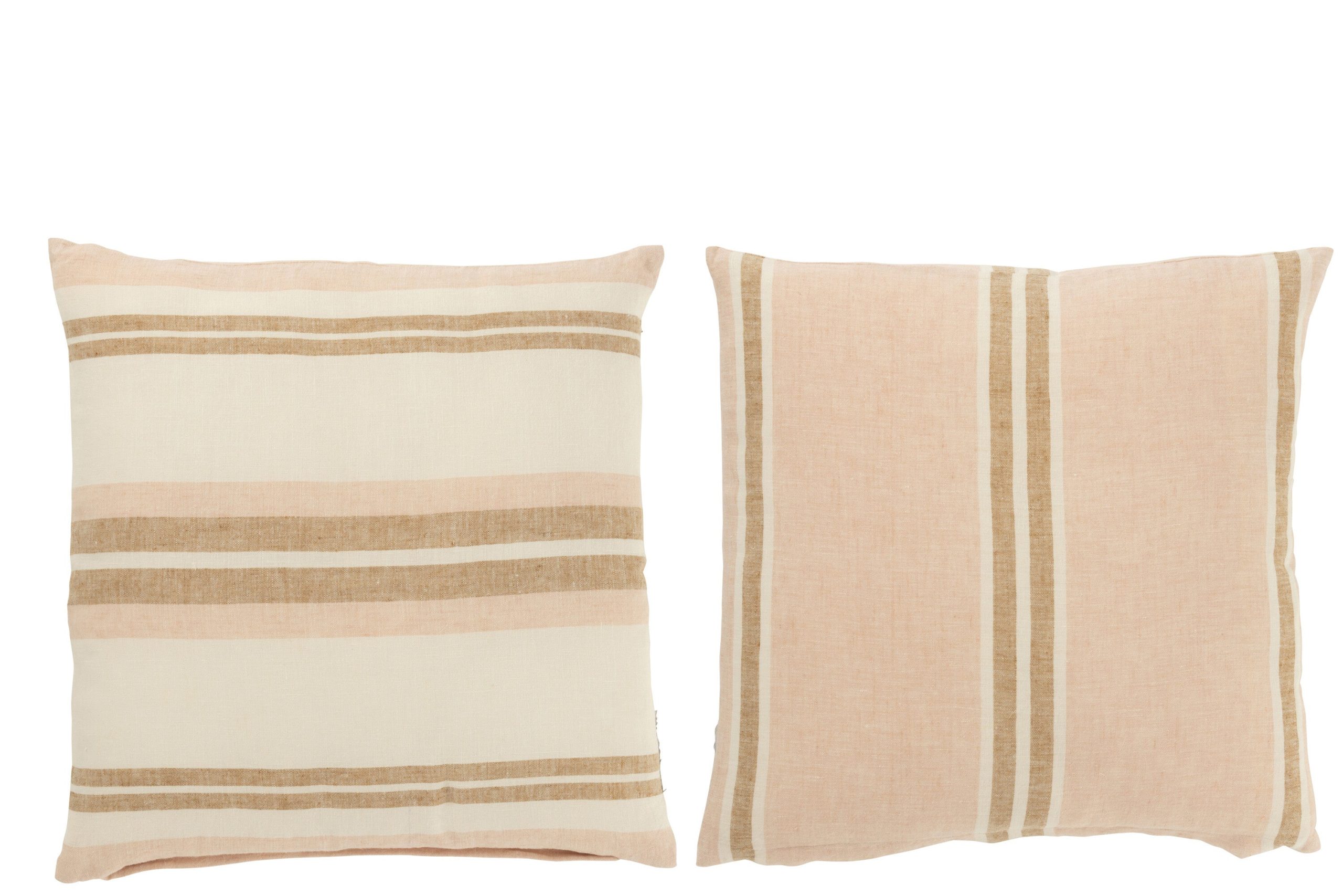 J-Line kussen Gestreept - linnen - lichtroze/wit/beige - 2 stuks