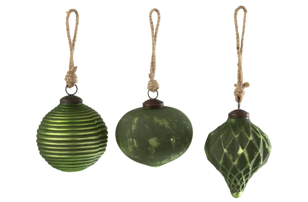 J-Line kerstbal Geoxideerd - glas - groen - large - 3 stuks