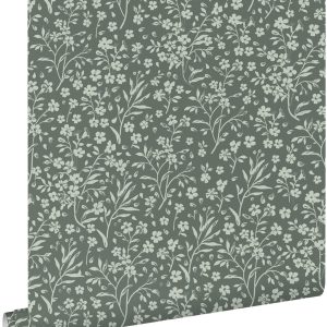 ESTAhome behang bloemetjes vergrijsd groen – 53 cm x 10.05 m – 139878