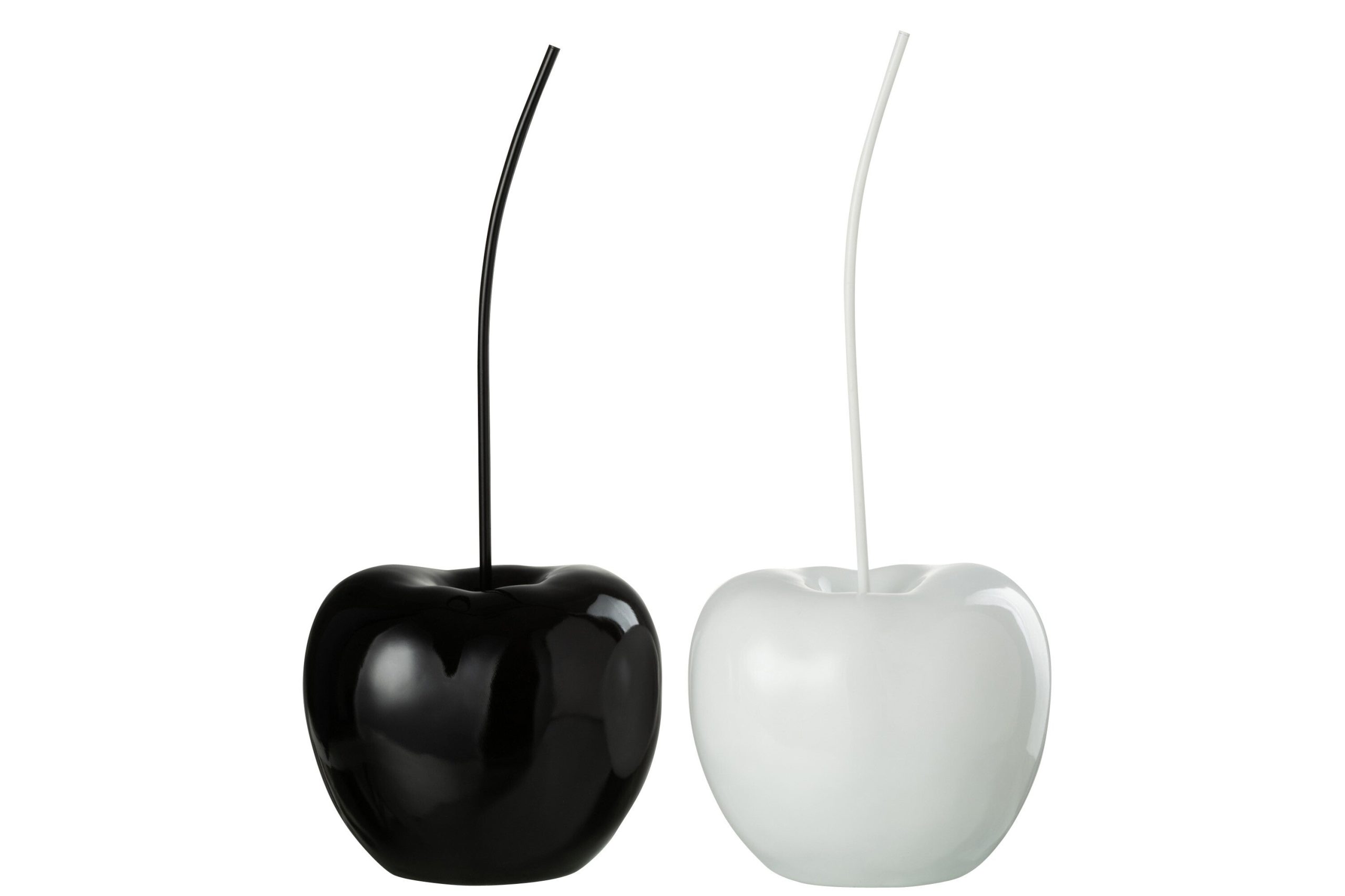 J-Line decoratie Kers - polyresin - blinkend wit/zwart - large - 2 stu