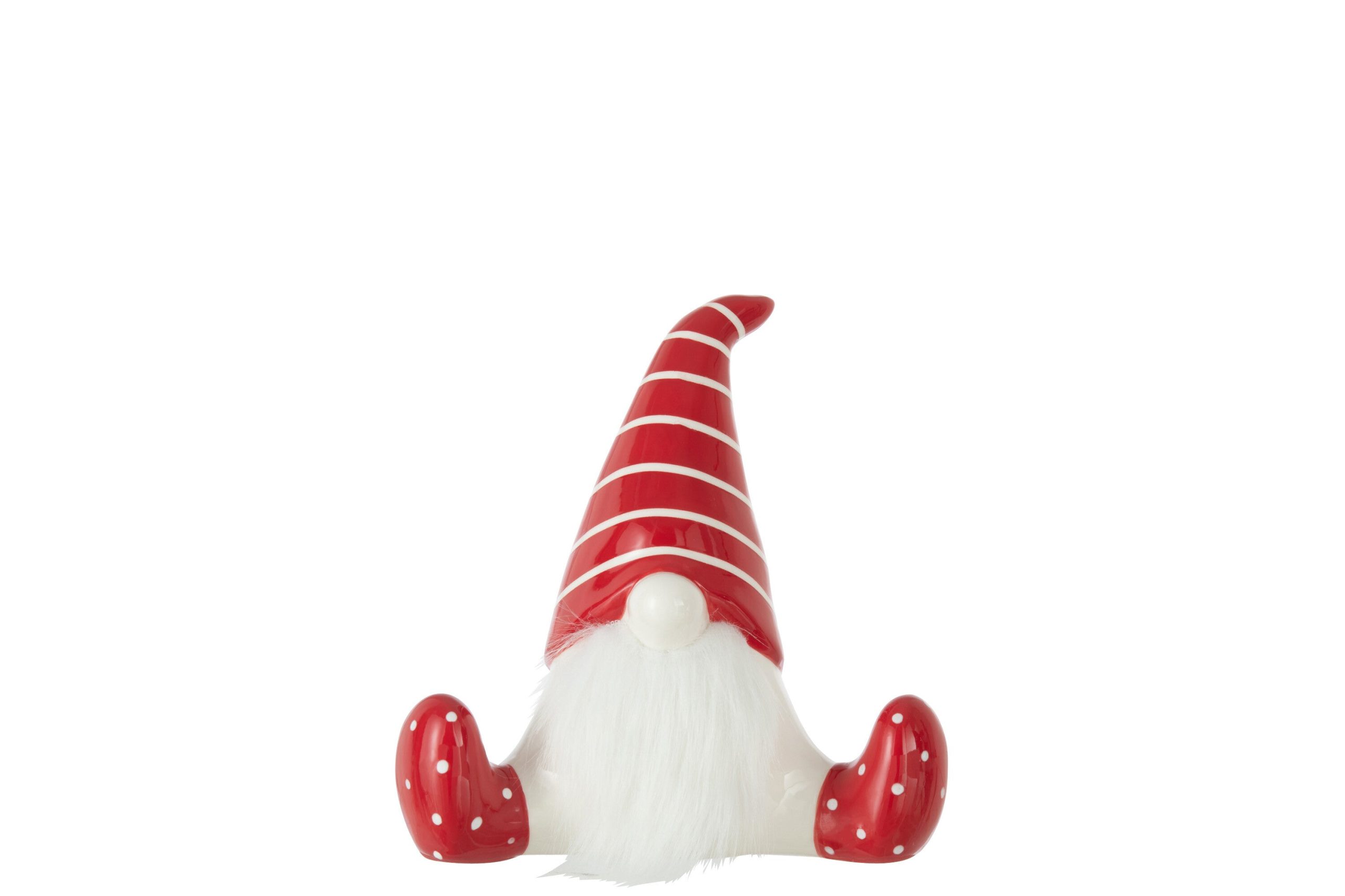 J-Line figuur Kerstman Zittend - keramiek - rood/wit - medium