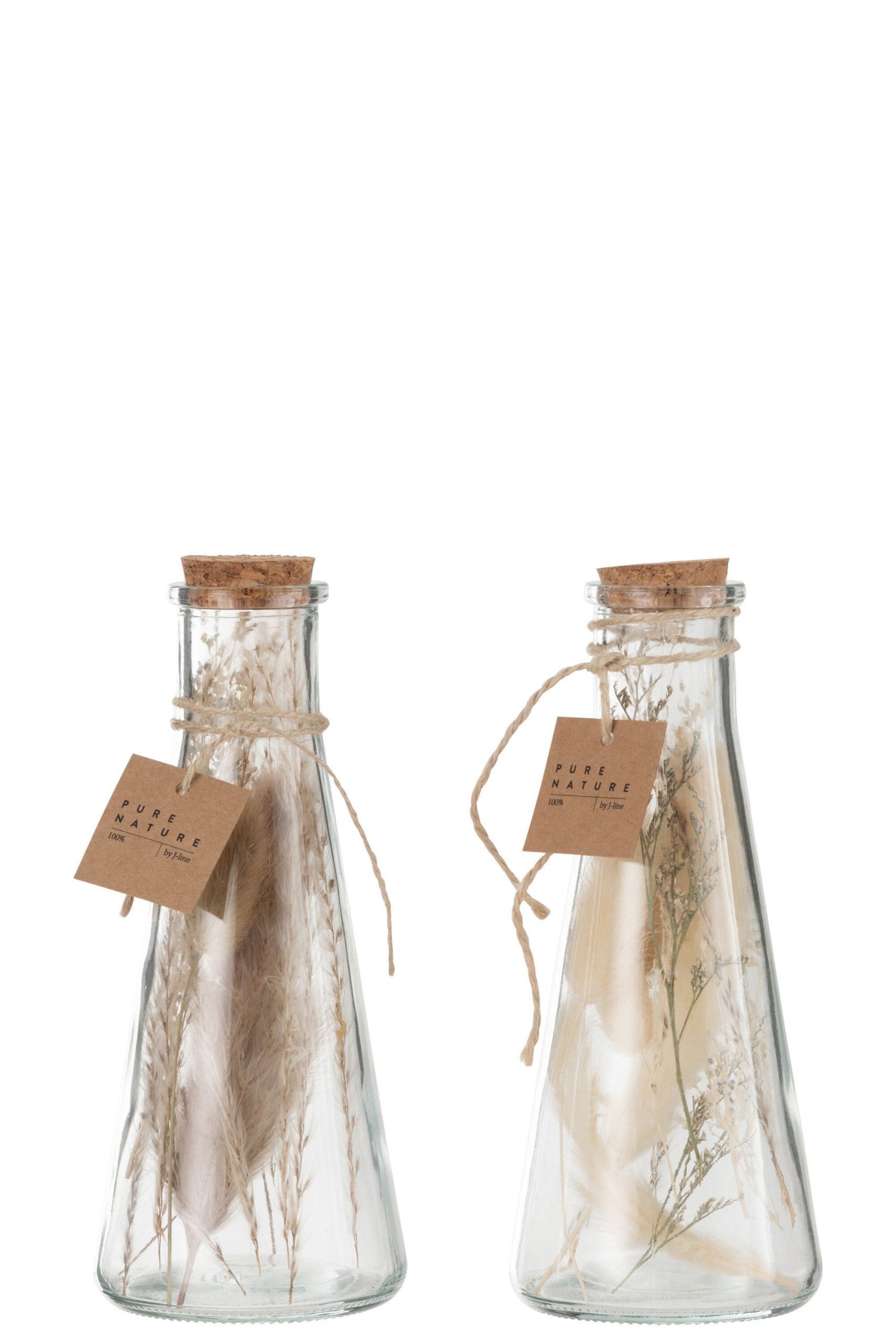 J-Line decoratie Fles - gedroogde bloemen - glas - naturel - medium -