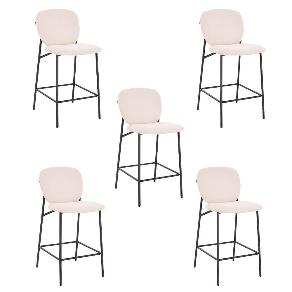 HOME DELUXE CELDA Bouclé Fluweel - Set van 5 Wit | Barstoelen