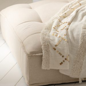 J-Line plaid Diamanten + Franjes – katoen – wit/goud – 130 x 180 cm J-Line plaid Diamanten + Franjes – katoen – wit/goud – 130 x 180 cm