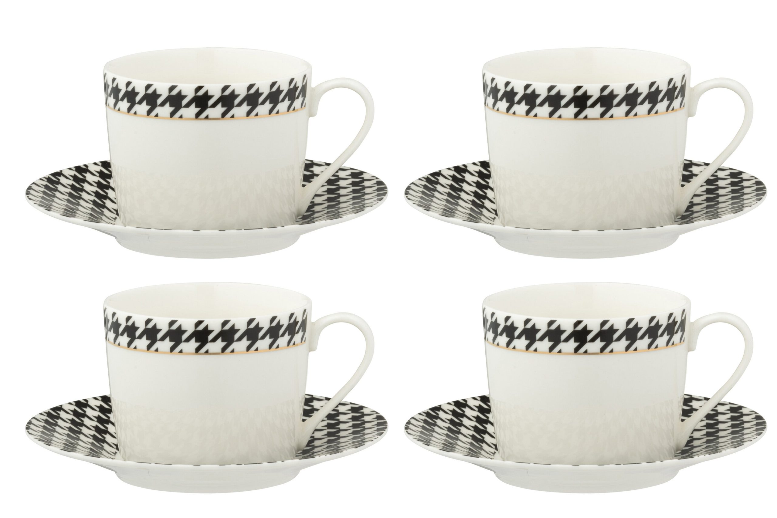 J-Line koffietas + bord Pied-Poule - porselein - wit/zwart - doos van