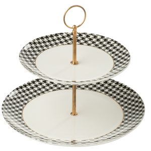 J-Line taartplateau Pied-Poule – porselein – wit/zwart