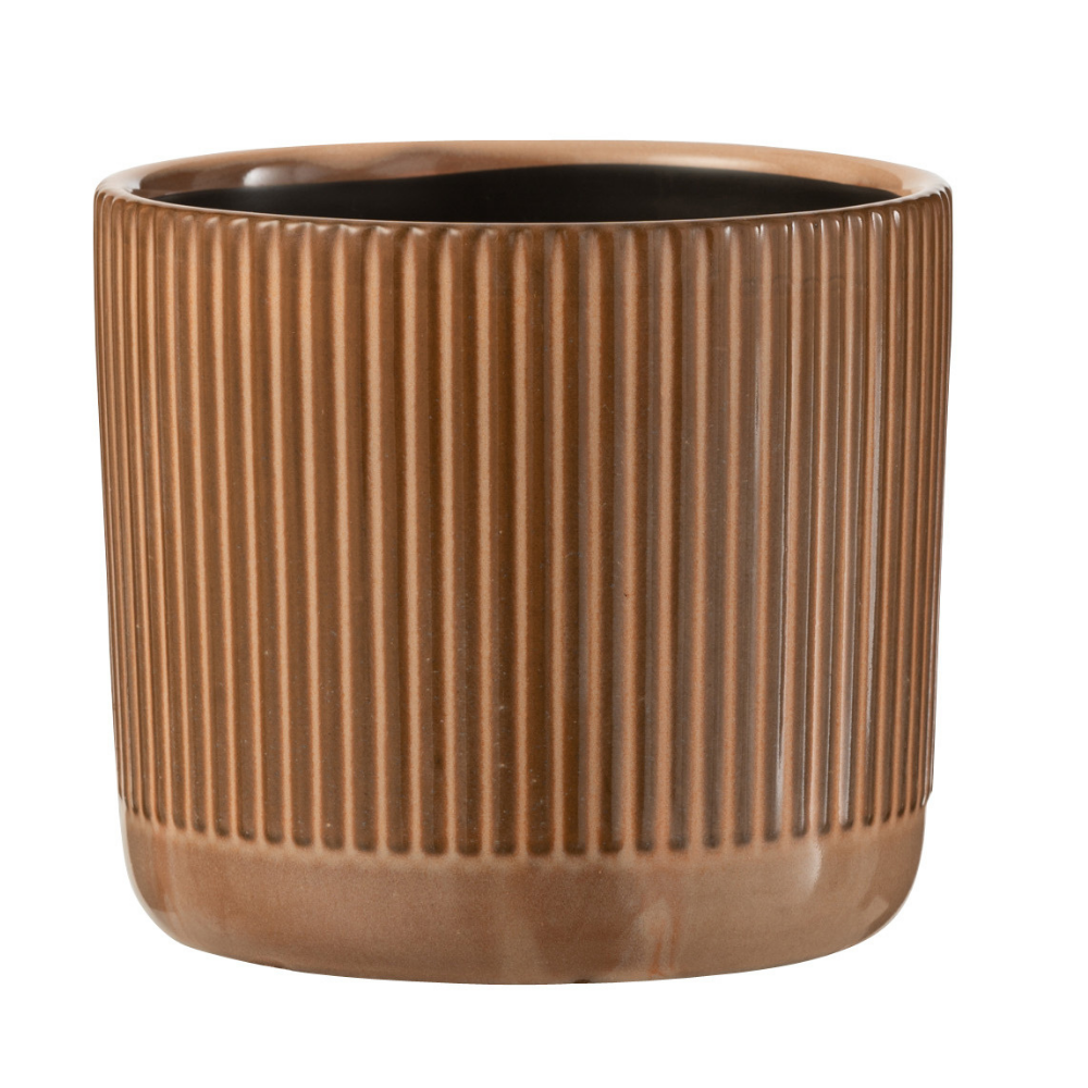 J-Line bloempot Lijn - keramiek - oranje/beige - small - 2 stuks - Ø 1