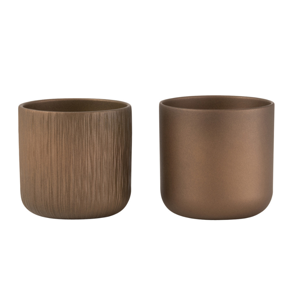 J-Line bloempot Gen - keramiek - goud/koper - extra small - 2 stuks -