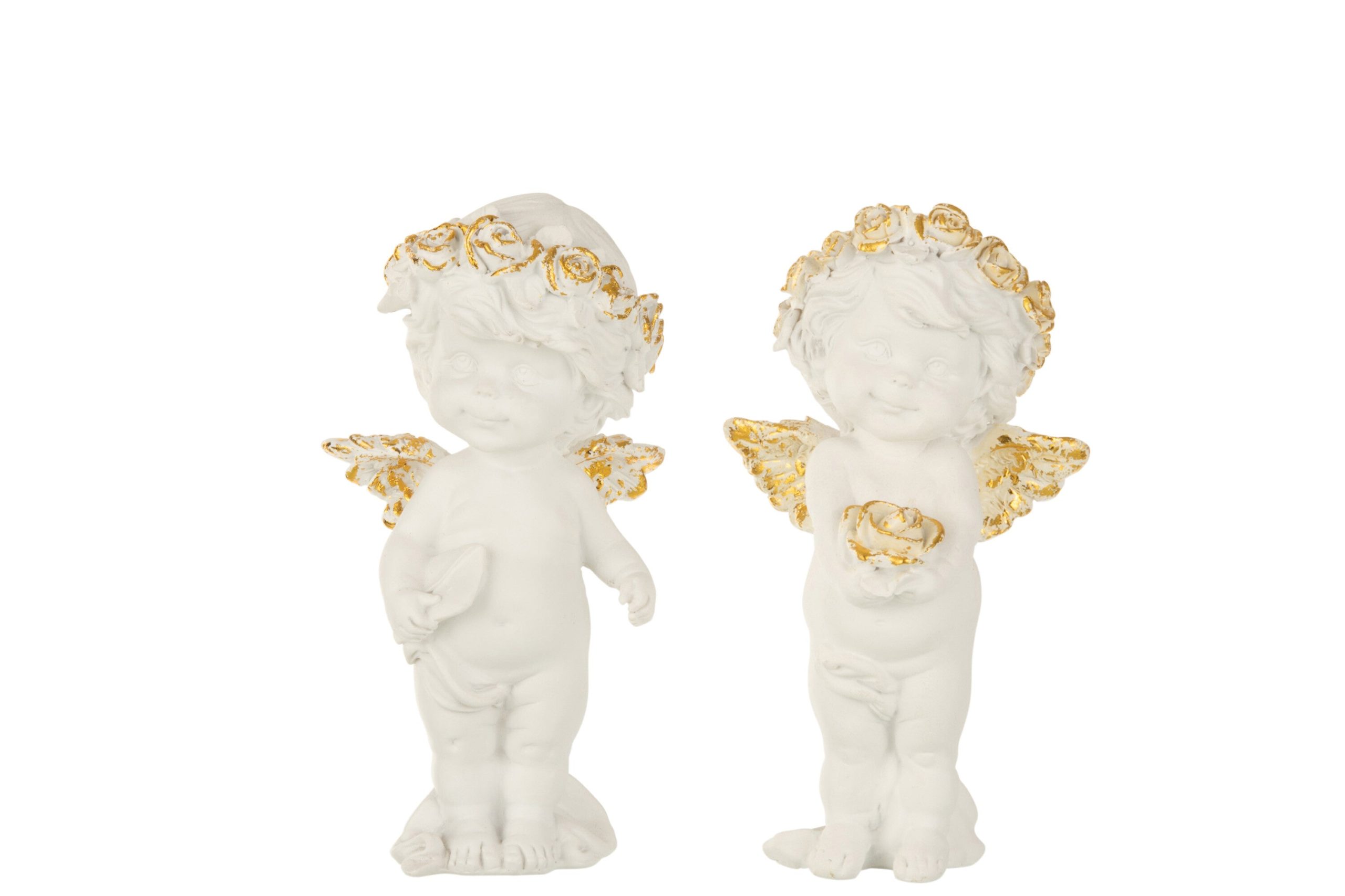 J-Line figuur Engel Staand - polyresin - wit/goud - large - 2 stuks