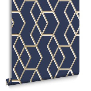 Graham & Brown Vliesbehang – Archetype Navy Gold – 10mx52cm Graham & Brown Vliesbehang – Archetype Navy Gold – 10mx52cm