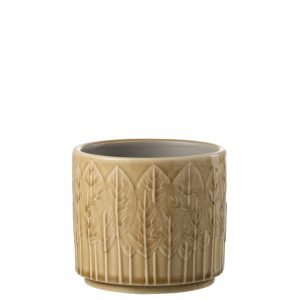 J-Line bloempot Blad – keramiek – beige – small – 2 stuks – Ø 12 cm