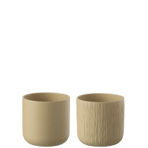 J-Line bloempot Gen – keramiek – beige – extra small – 2 stuks – Ø 11