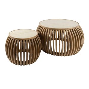 Giga Meubel Salontafel Nuovo Curve – Travertin – Set Van 2 – 75x75x40c