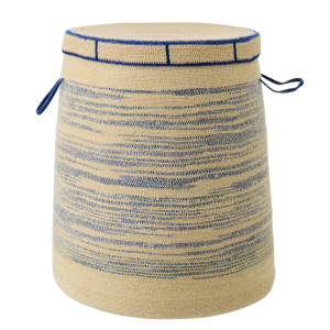 J-Line mand Met Handvat + Deksel Gestreept – zeegras – naturel/blauw J-Line mand Met Handvat + Deksel Gestreept – zeegras – naturel/blauw