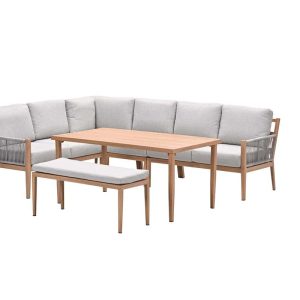 Sardinia lounge-diningset – aluminium met houtlook – 7-persoons
