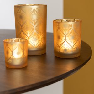 J-Line windlicht Ruit Bloemen – glas – geel – medium – 2 stuks J-Line windlicht Ruit Bloemen – glas – geel – medium – 2 stuks