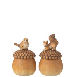 J-Line figuur Vogel + Eekhoorn op eikel – porselein – bruin – small – J-Line figuur Vogel + Eekhoorn op eikel – porselein – bruin – small –