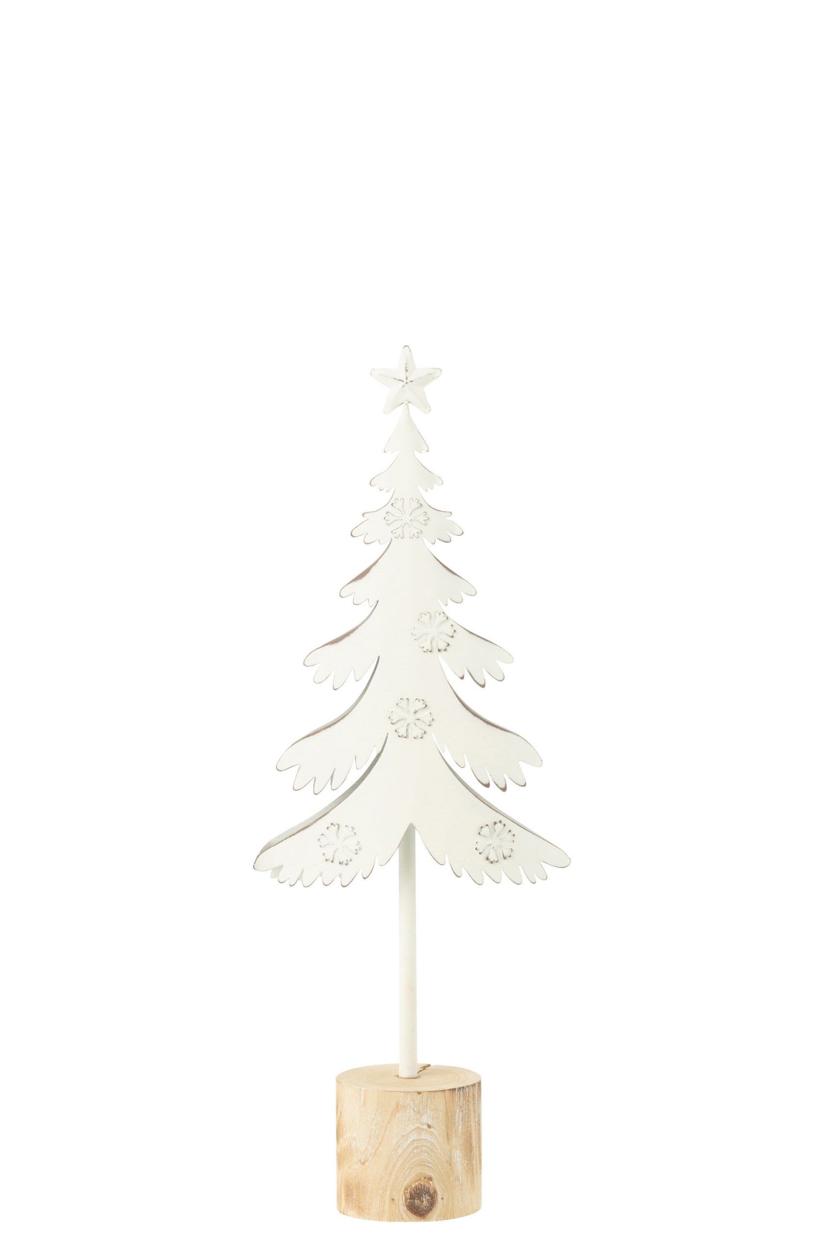 J-Line decoratie Kerstboom Op Voet + Ster - metaal - hout - wit - smal