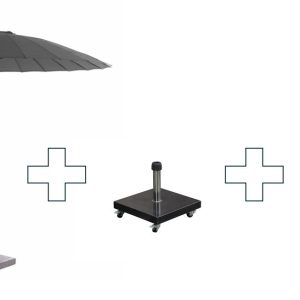 Set ronde Manilla parasol – met voet en hoes – 250 cm – Donkergrijs