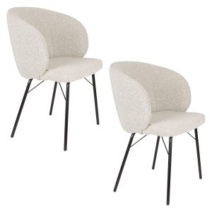 Housecraft Living Joa Eetkamerstoelen Armleuning Bouclé Beige – Set va