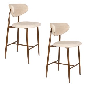 Housecraft Living Noor Barkrukken rugleuning 66 cm Beige – Set van 2