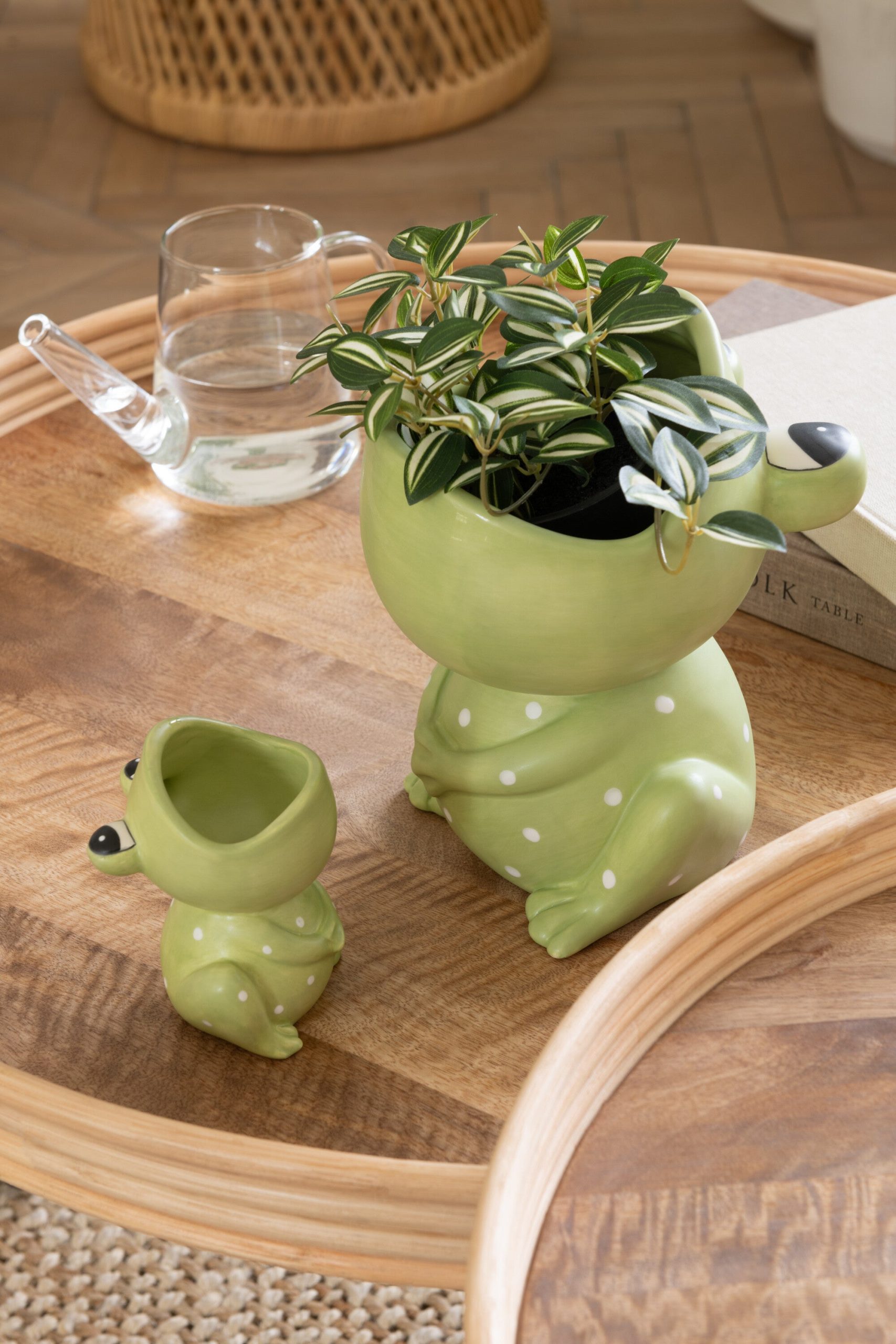 J-Line bloempot Kikker Open Mond Dolomiet - keramiek - groen - small -