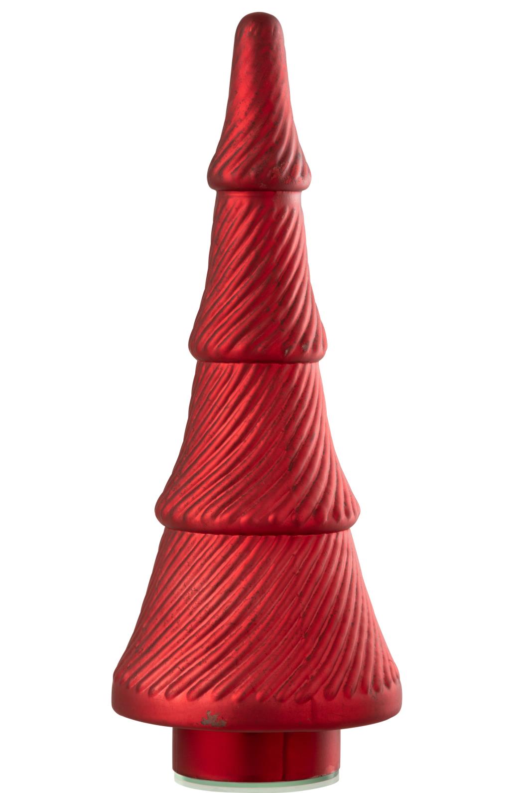 J-Line decoratie Kerstboom Geoxideerd Geribbeld - glas - rood - large
