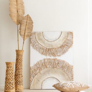 J-Line wanddecoratie Ibiza – canvas/verf – creme/wit – 2 stuks