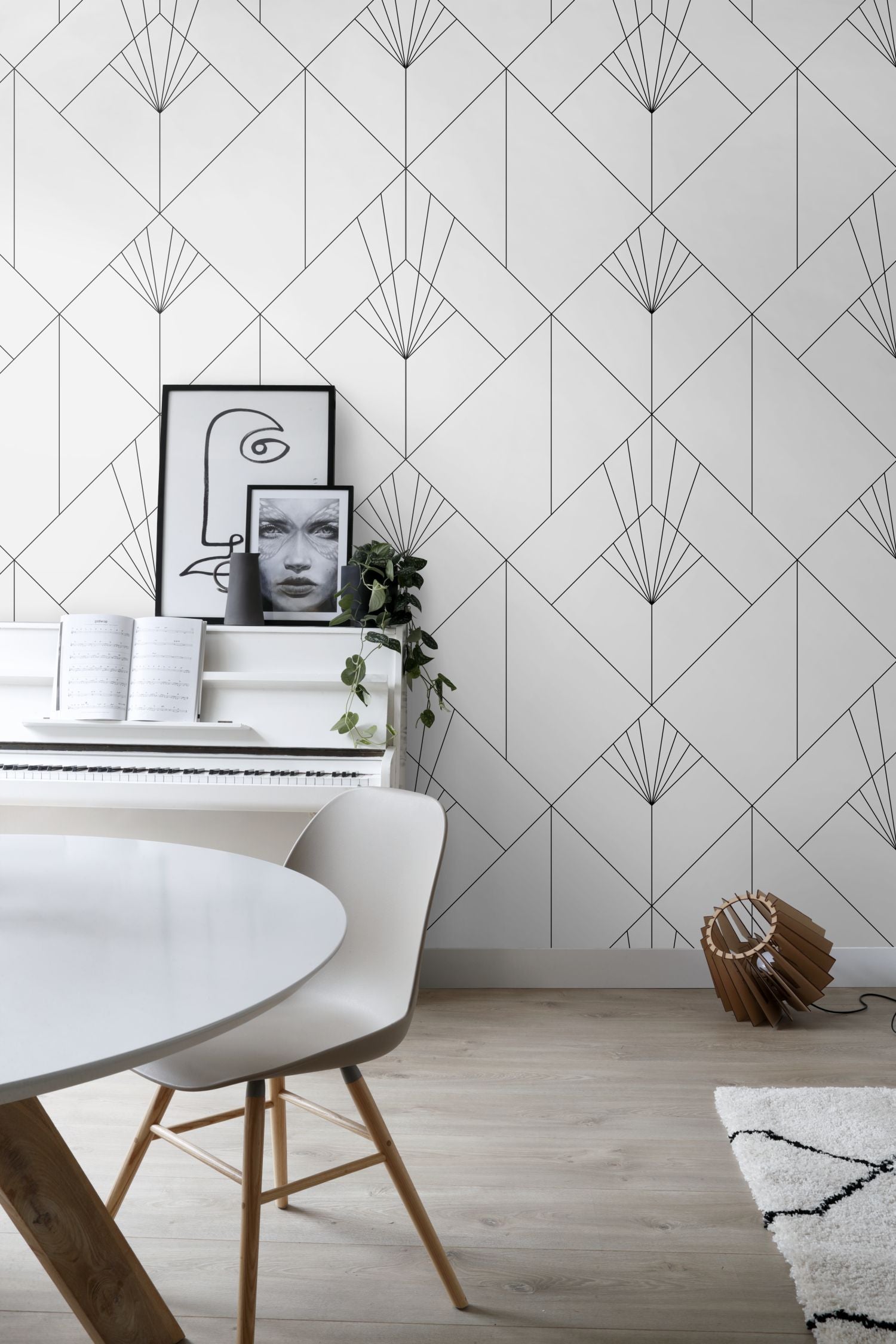 ESTAhome fotobehang art deco motief wit en zwart - 150 x 300 cm - 1589