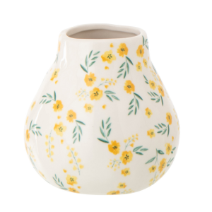 J-Line vaas Bloemen Dolomiet – keramiek – wit/lichtgeel – 2 stuks