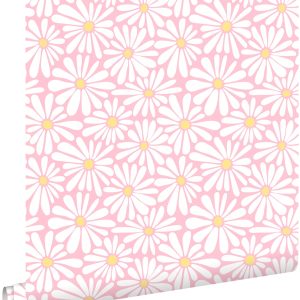 ESTAhome behang madeliefjes licht roze en geel – 50 x 900 cm – 131813