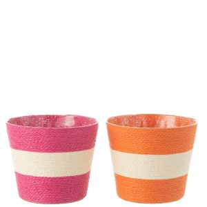 J-Line bloempot Touwtjes Streep – papier – roze/oranje – medium – 2 st J-Line bloempot Touwtjes Streep – papier – roze/oranje – medium – 2 st