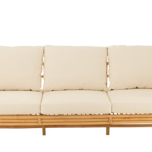 J-Line zetel Elise + kussen 3 Personen – rotan/textiel – naturel/wit