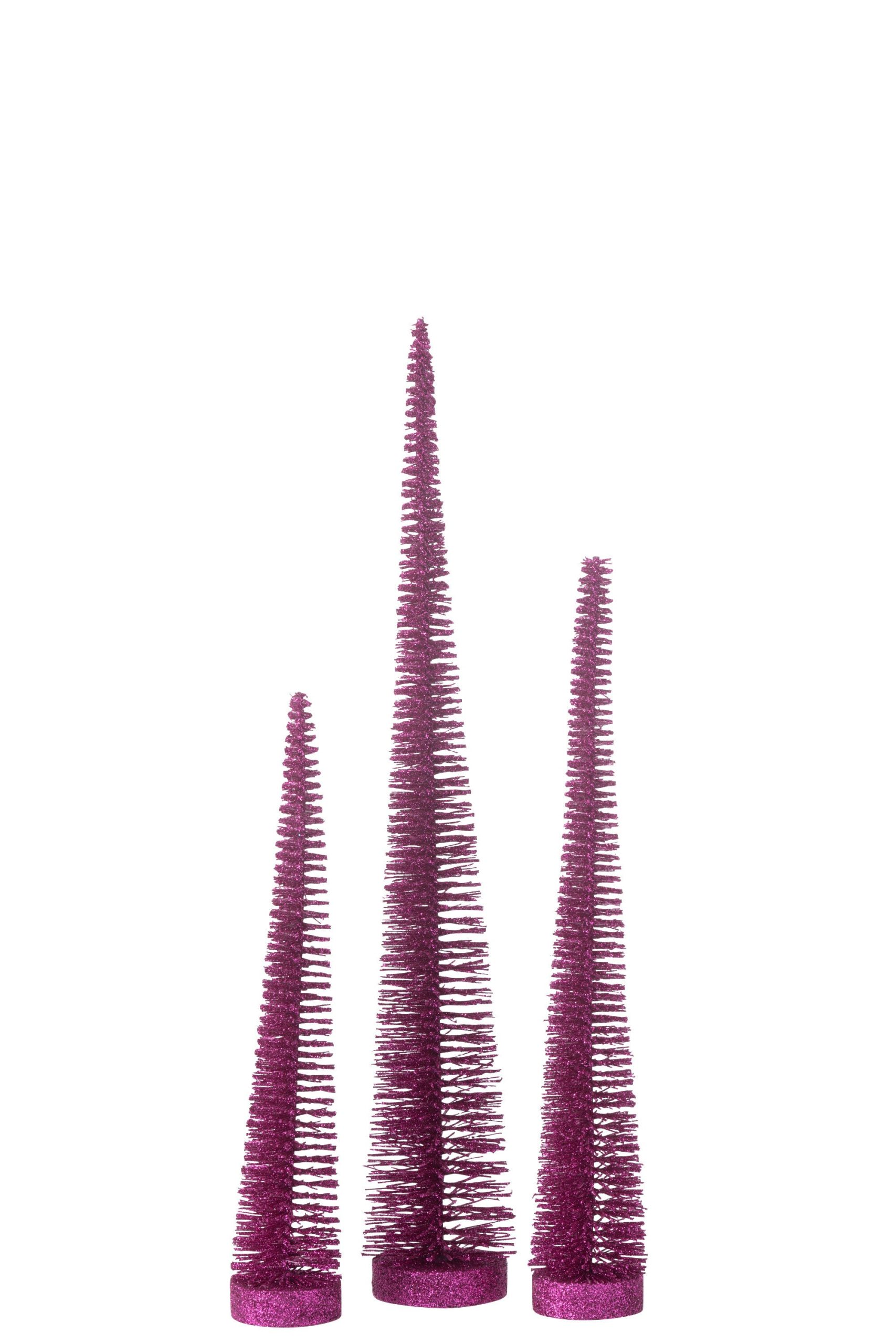 J-Line decoratie Kerstboom Glitter - kunststof - fuchsia - doos van 3