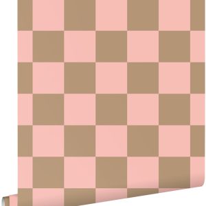 ESTAhome behang geblokt motief roze en beige bruin – 53 cm x 10.05 m – ESTAhome behang geblokt motief roze en beige bruin – 53 cm x 10.05 m –