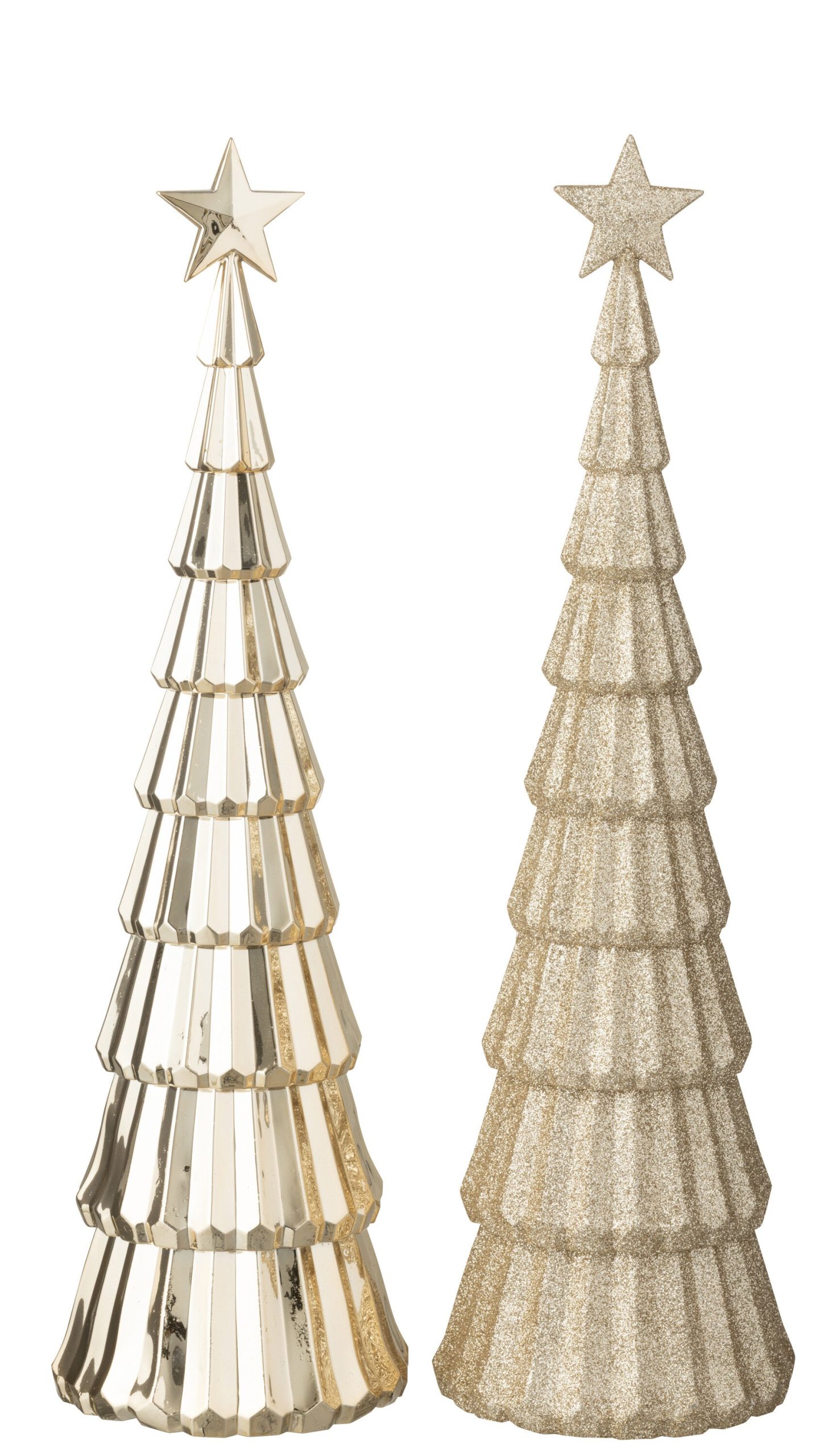 J-Line decoratie Kerstboom + Ster - kunststof - beige - 2 stuks