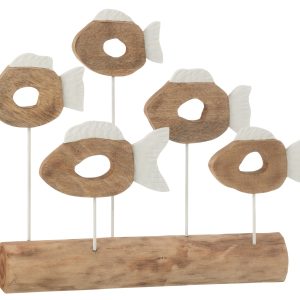 J-Line decoratie Vis 5 Op Voet – hout – wit/naturel