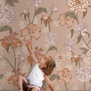ESTAhome fotobehang vintage bloemen oudroze en terracotta – 150 x 279