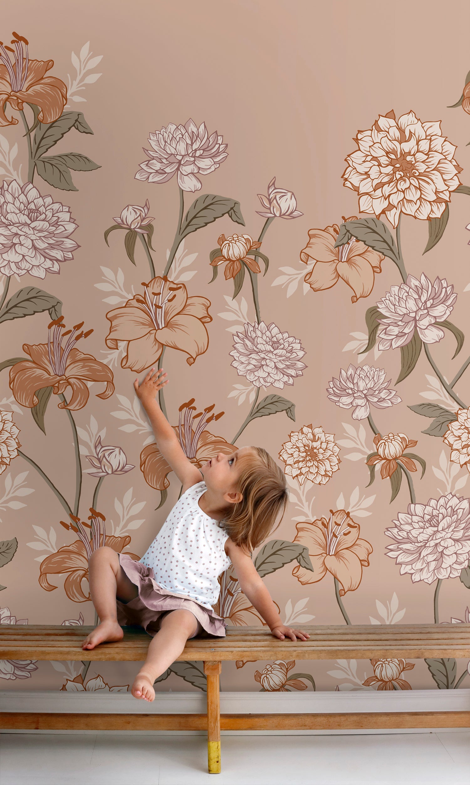 ESTAhome fotobehang vintage bloemen oudroze en terracotta - 150 x 279