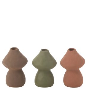 J-Line vaas Paddenstoel – porselein – rood/groen/bruin – small – 3 stu