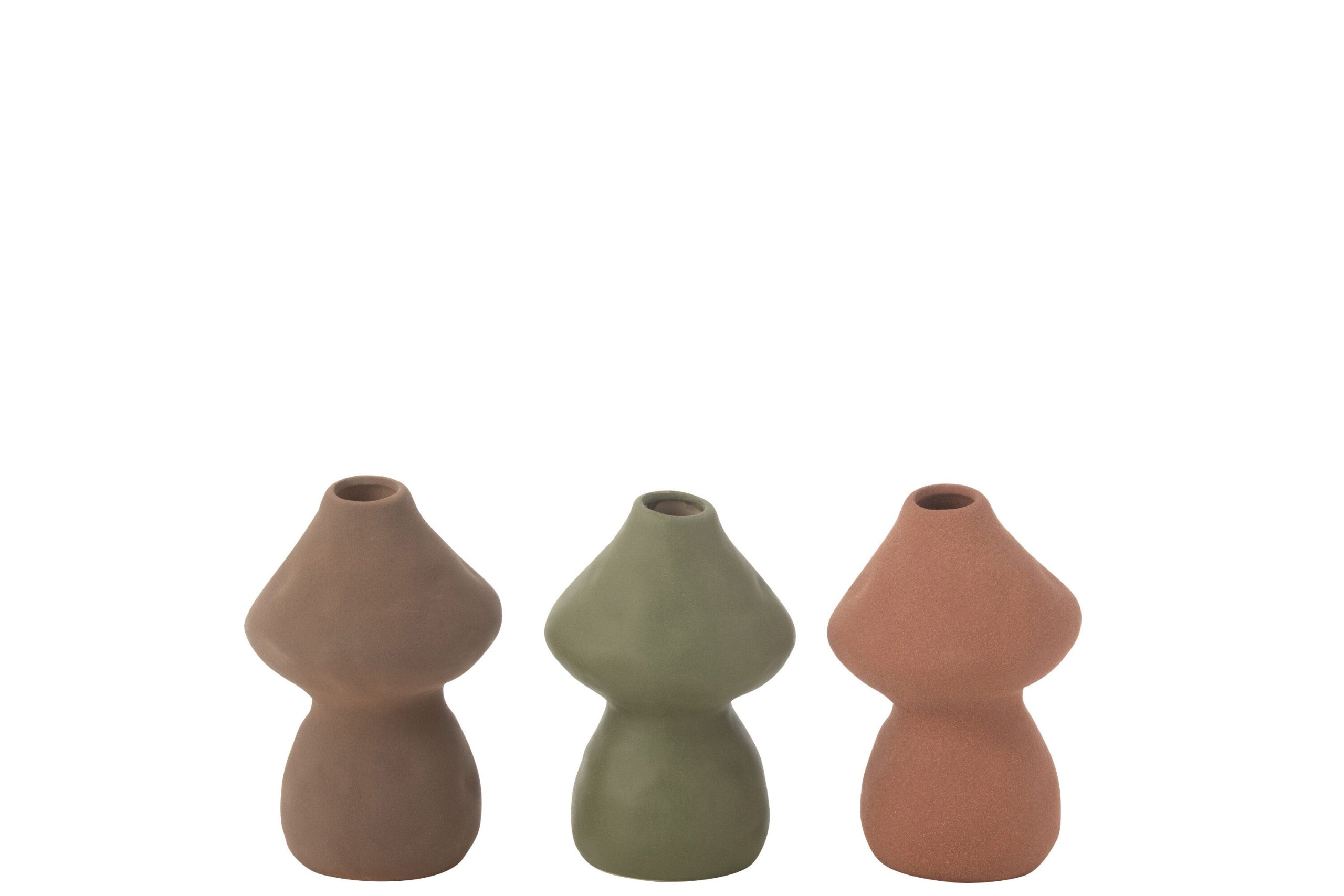 J-Line vaas Paddenstoel - porselein - rood/groen/bruin - small - 3 stu