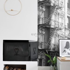 ESTAhome fotobehang brandtrap New York zwart en wit – 186 x 279 cm – 1