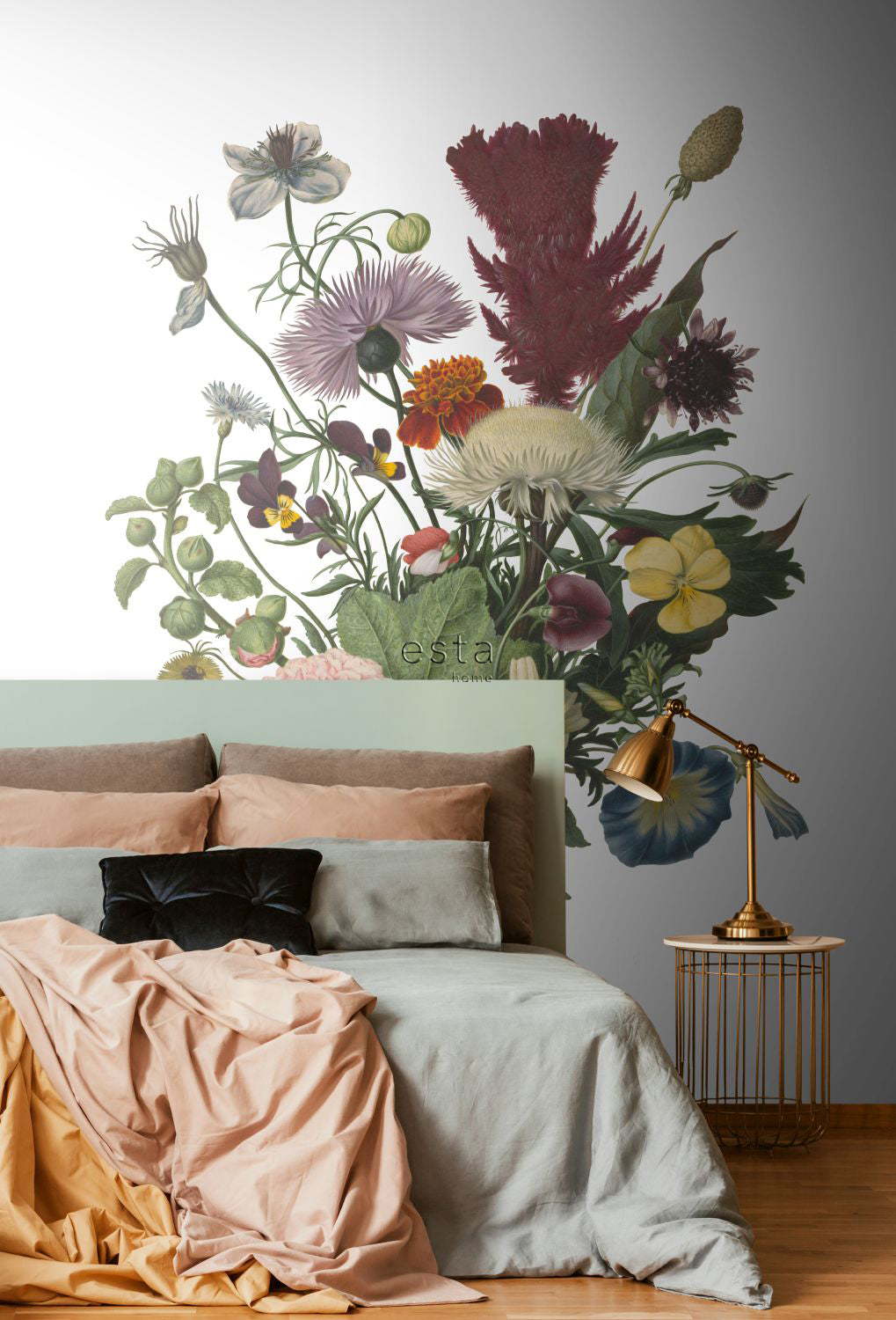 ESTAhome fotobehang boeket groen, roze, geel en paars - 186 x 279 cm -