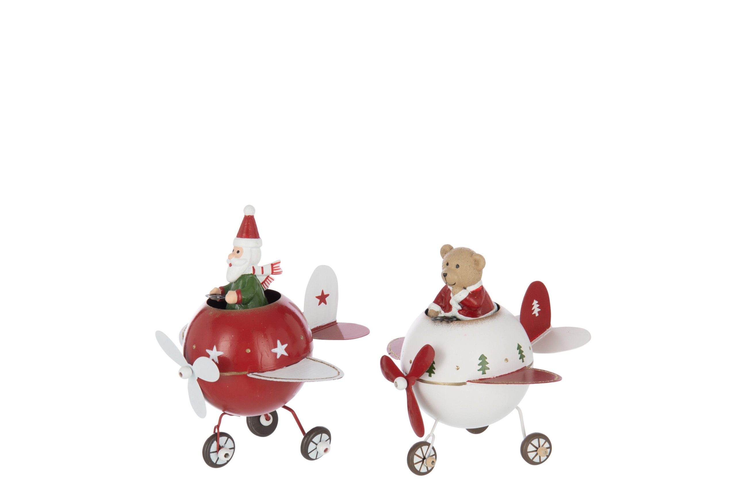 J-Line figuur Rendier + Kerstman Vliegtuig - metaal - rood/wit - large