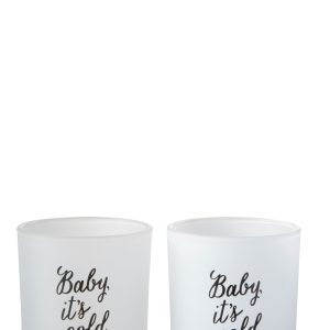 J-Line windlicht Baby – glas – wit/zwart – large – 2 stuks J-Line windlicht Baby – glas – wit/zwart – large – 2 stuks